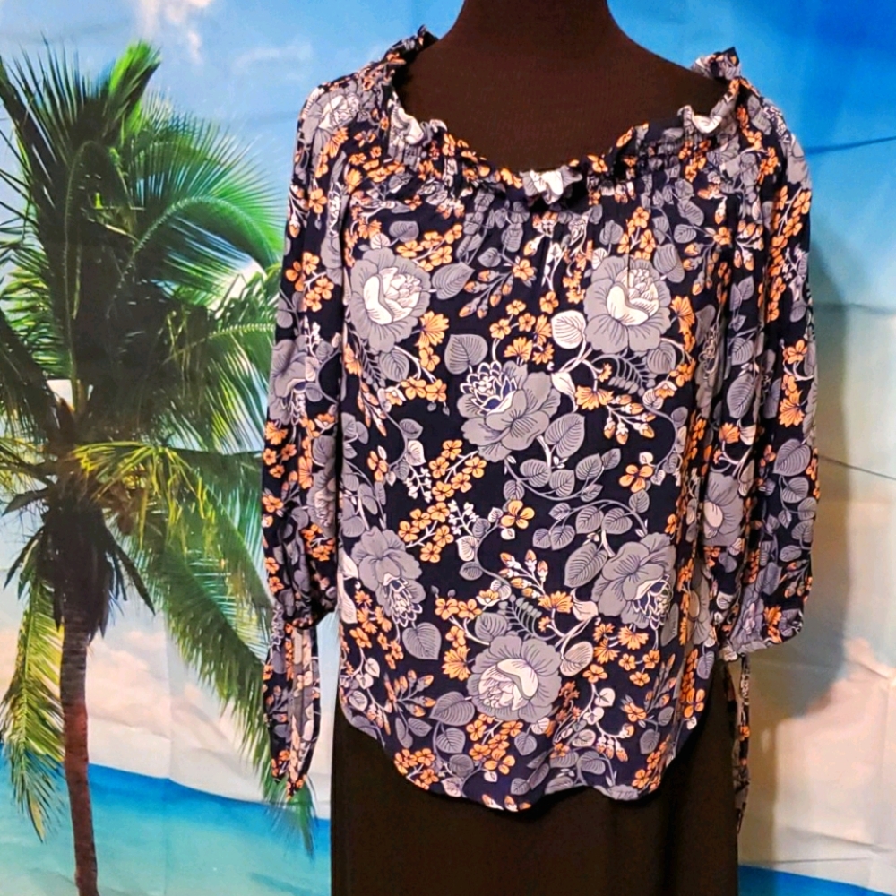 Seven Sisters floral off shoulder top navy XS